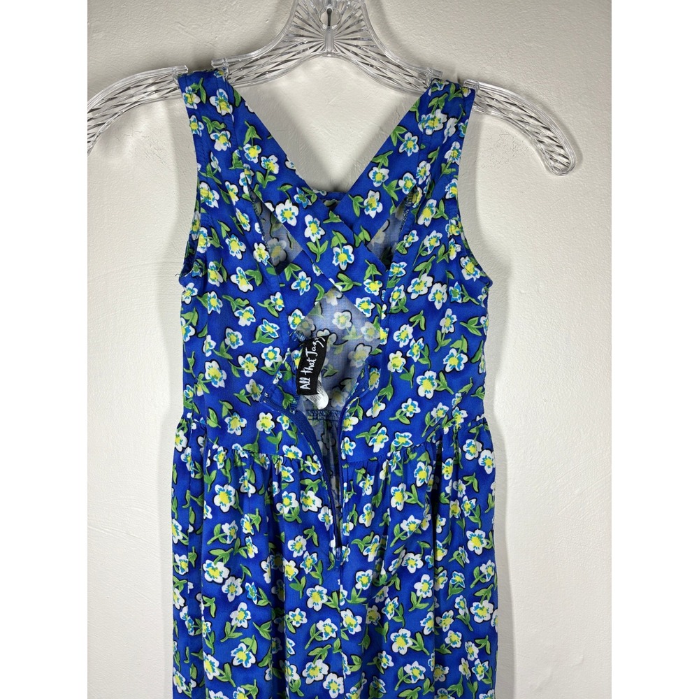 Vintage 90s All That Jazz Blue Floral Criss Cross Back Rayon Maxi Dress Girls 12 - Picture 7 of 10